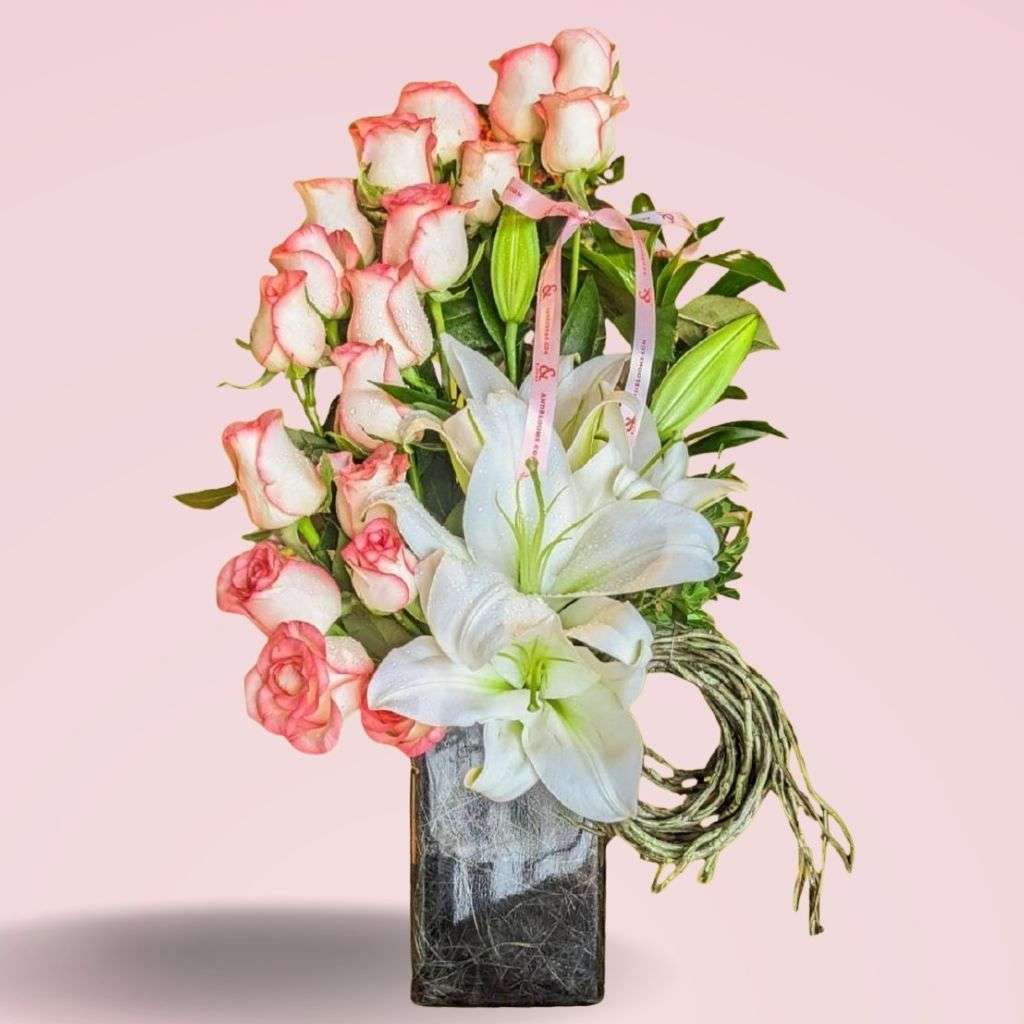pink rose & white lily